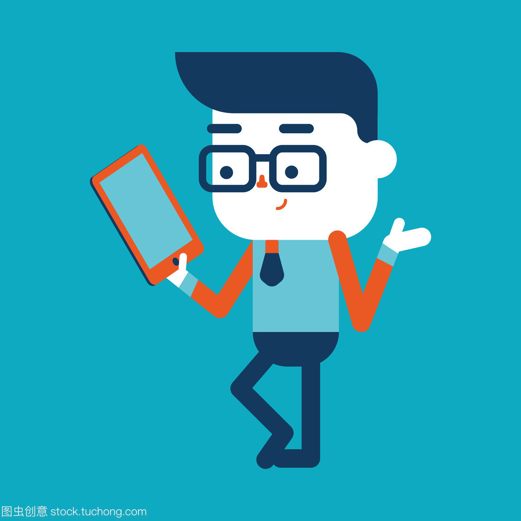 平板上的商人与数字创意的交汇 人物插图设计探析